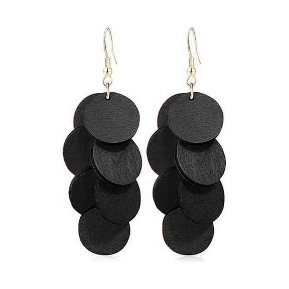 Handmade Bohemian Wooden Round Dangle Drop Earrings Colorful Layered Design For Women Suitable For Casual Outings
