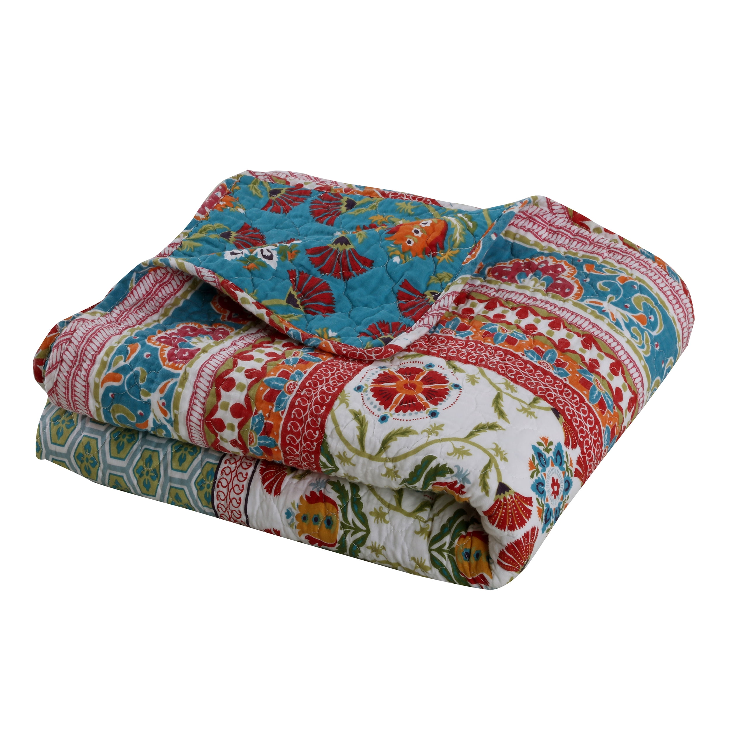 Greenland Home Fashions Thalia 100% Cotton Throw Blanket, Reversible, Velvet Embellished, 50 W x 60 L inches, Tango