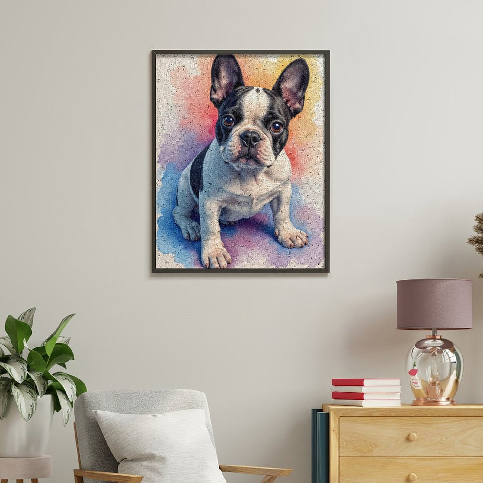 Paint by Numbers Kit for Adults, French Bulldog Watercolor Portrait Paint by Numbers, Easy Paint by Numbers Kit for Adults Beginner, DIY Adult Paint by Number Kits on Canvas, Home Decor
