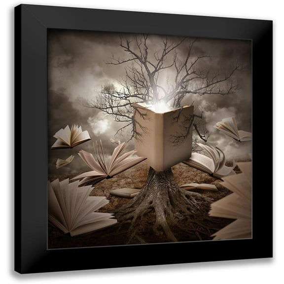 Waye, Angela 12x13 Black Modern Framed Museum Art Print Titled - Old Tree Reading Story Book