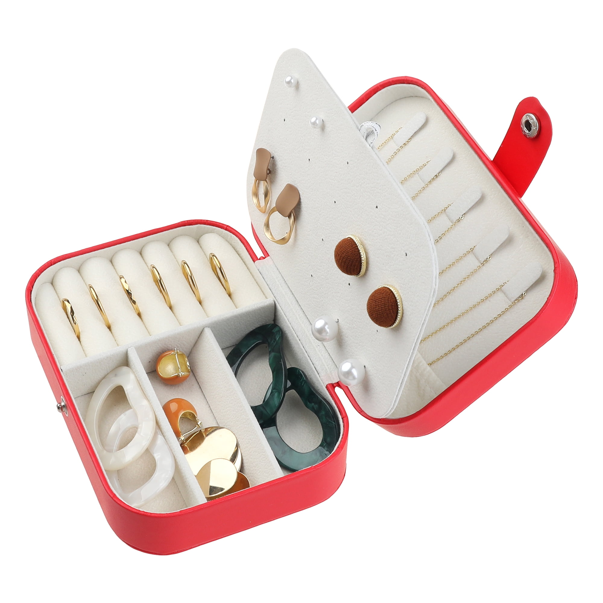 Unique Bargains Jewelry Box Small PU Leather Jewelry Organizer Case Storage Display Holder Red