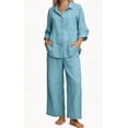 thumbnail image 2 of Amzcrzy Two Piece Sets for Women 2026 Solid Color Spring Outfits V Neck Button Down Shirt with Roll Tab Sleeves Wide Leg Pants Lounge Sets with Pockets Dressy Casual Loungewear Sets Sky Blue M, 2 of 8