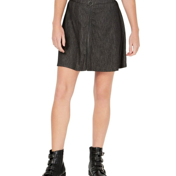 Ultra Flirt Womens Zip Front Skater Skirt, Black, Juniors, Large
