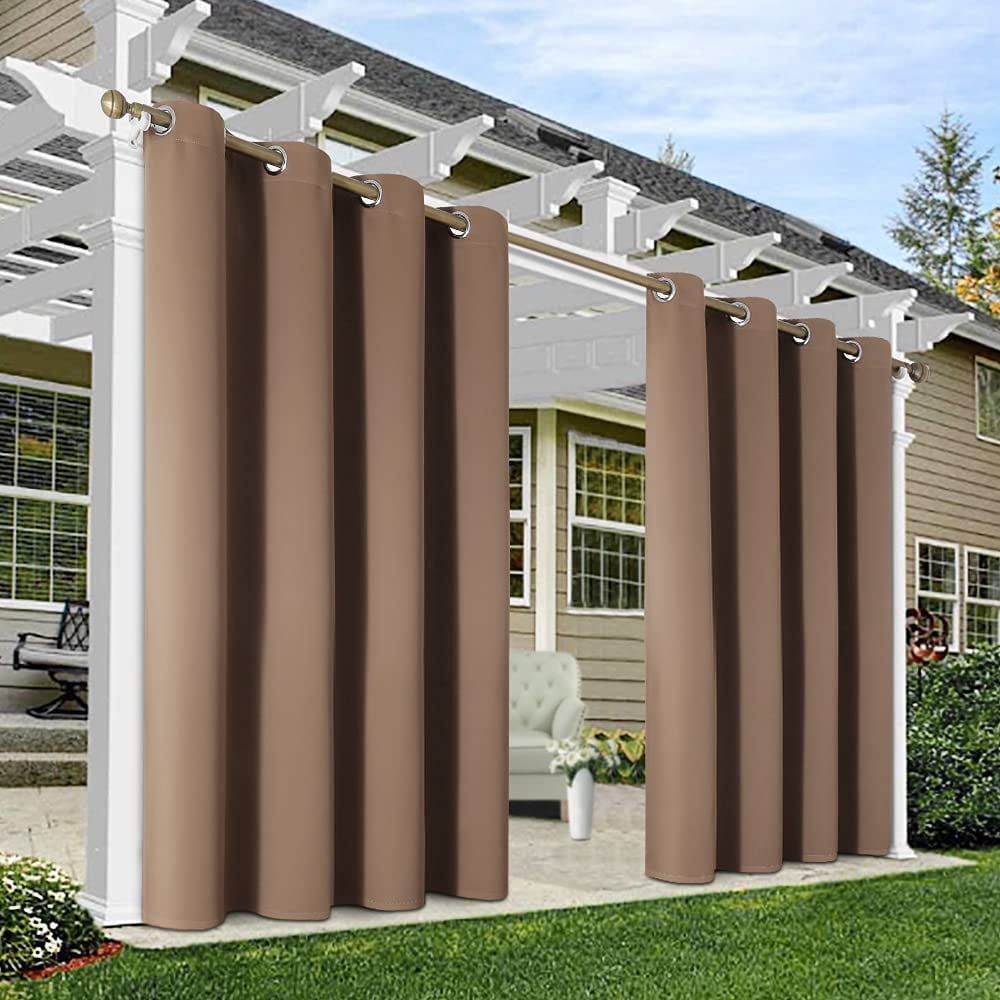 (2 Panel) SHANNA Outdoor Curtains for Patio Waterproof Cabana Grommet Curtain Panels, Brown, 52 x 94 inch, Set of 2