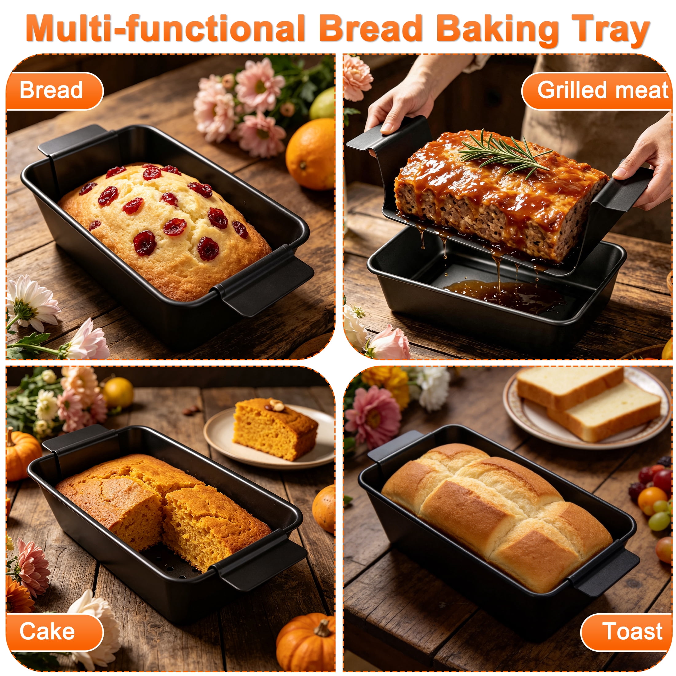Non-Stick Carbon Steel Loaf Pan, 9.8 Inch Rectangular Bread Baking Mold with Perforated Baking Tray, Oven Safe Toast Pan for Homemade Bread