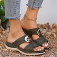 thumbnail image 2 of KIJBLAE Women's Stitched Metal Buckle Wedge Flip Flops, Fashion Comfort Open Toe Casual Beach Summer Vacation Slippers Green 37, 2 of 9