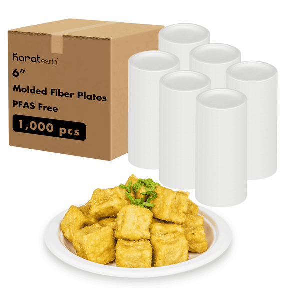 Karat Earth 6'' Paper Round Plates, Molded Fiber, White - 1,000 pcs