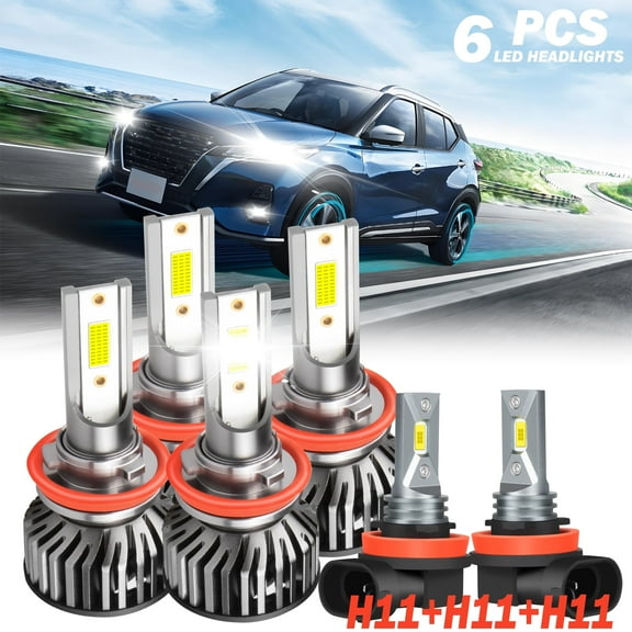 Fit for 2017 - 2021 Nissan Kicks LED headlight bulbs H11 H9 H8 High/Low Beam+ Fog lights,600% Brighter than halogen,12000LM 60W 6000K, 6PCS
