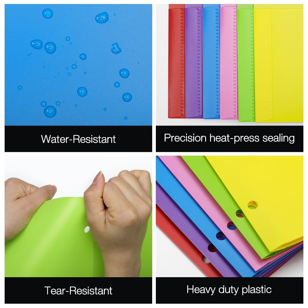 MoKo 12pcs Durable Pocket Folders, 3 Hole Punch Presentation Letter Size Plastic Folders, Multicolor