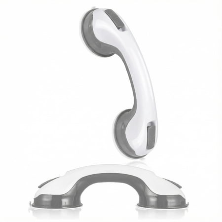 MICANO 12" Suction Cup Grab Bars for Shower and Bathtub, No-Drill Bathroom Safety Handle for Seniors, 2 Pack (Gray/White)