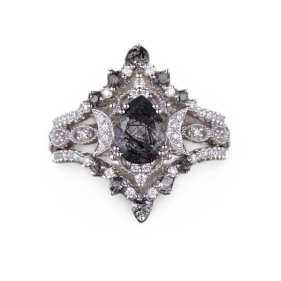 Sterling Silver Stacking Bands Rutilated Quartz Ring Set for Women