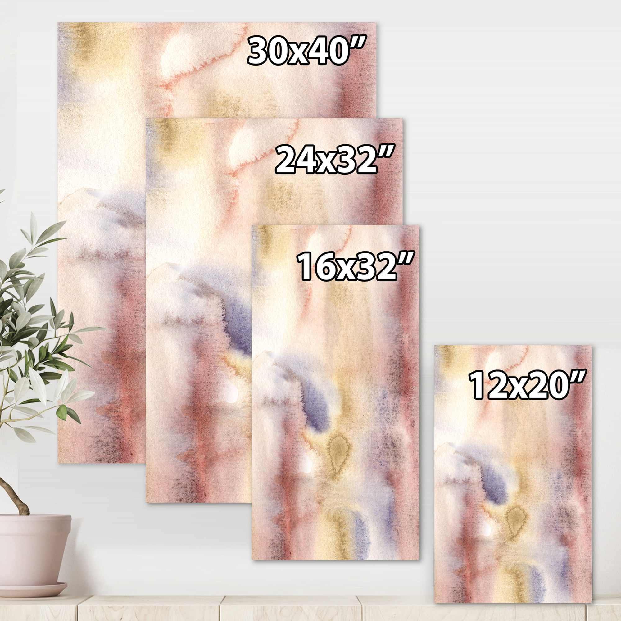 Designart ' Pastel Abstract With Pink Dark Blue and Yellow Spots ' Modern Canvas Wall Art Print