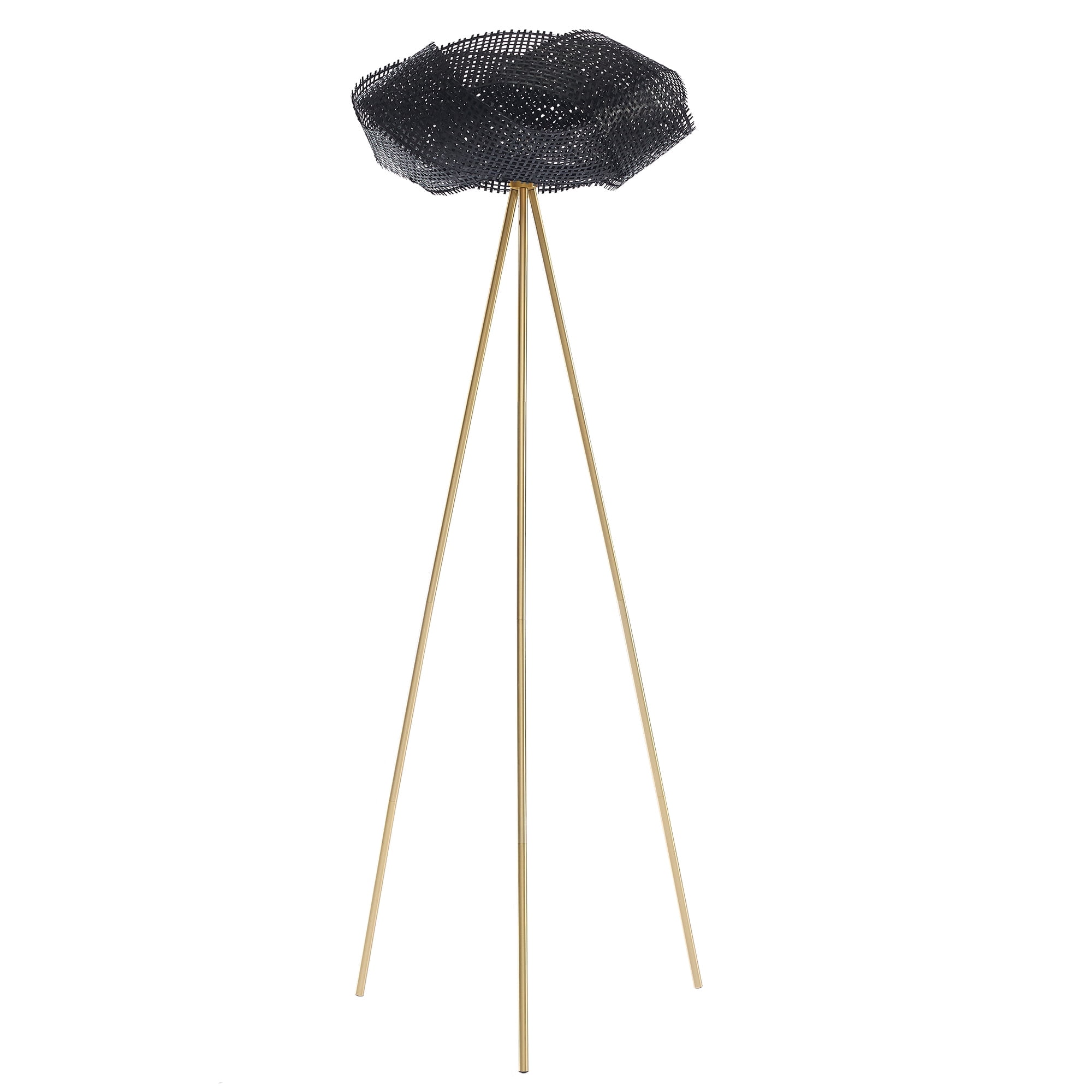 Handwoven Bamboo 64 Tall Tripod Floor Lamp, Boho Lotus-Shaped Woven Floor Lamp with Black Metal Stand,Floor Lamp for Living Room Bedroom Reading,Black