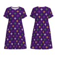 thumbnail image 6 of Lafuoo Purple Mardi Gras Pattern Women's Short Sleeve Dress, Elastic Waist with Pockets, Knee-length A-line Skirt, Summer Casual Wear-3X-Large, 6 of 8