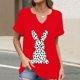 thumbnail image 2 of Corto para las Mujeres Casual Verano 2025 Pascua Impresión V-Cuello Camiseta, Ligero 95% Poliéster 5% Spandex Top para Toda la Temporada Hogar Y Diario, 2 of 7