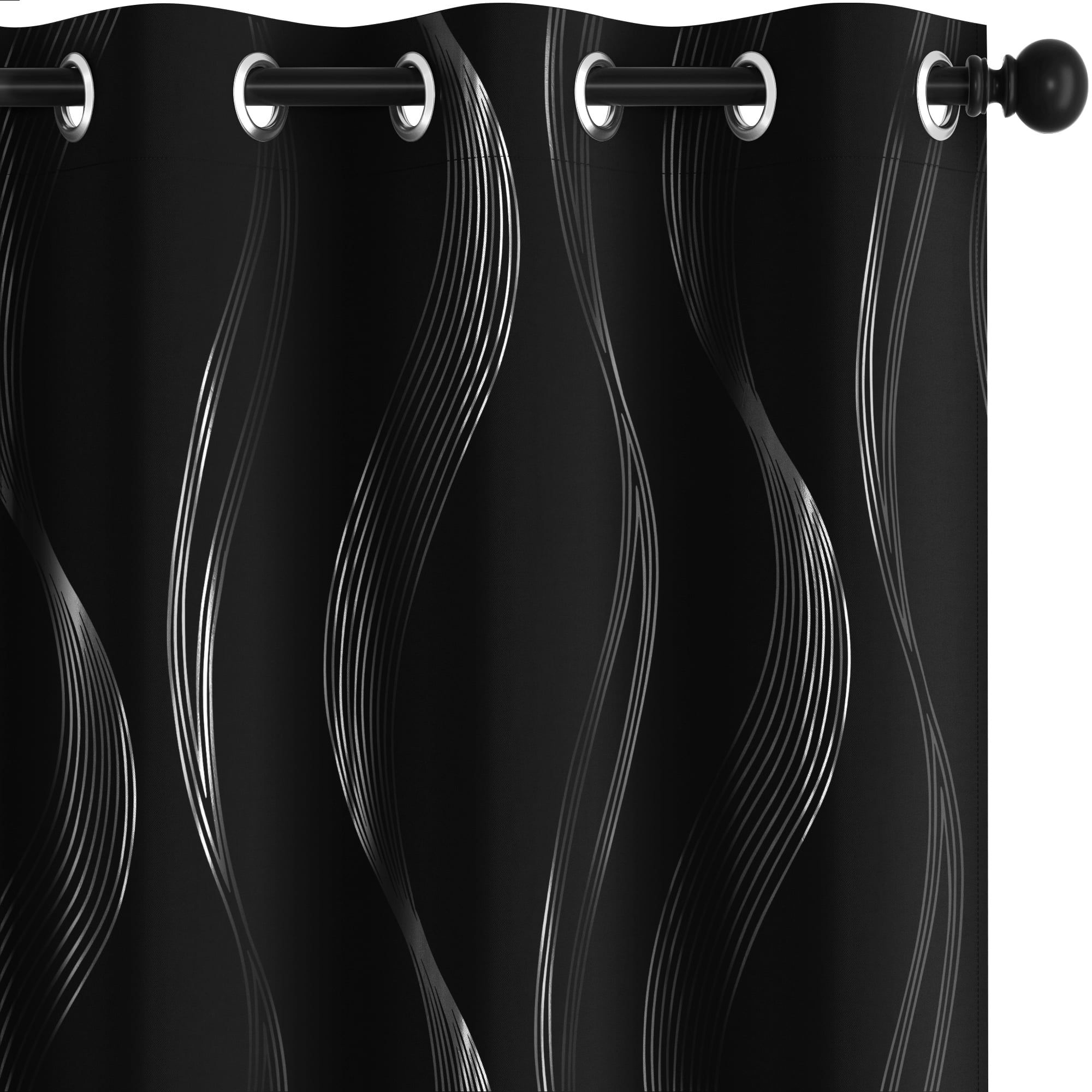 Deconovo Blackout Curtains for Bedroom, 84 inch Curtains, Grommet Thermal Insulated Curtains with Silver Wave Lines (52 x 84 inch, Black, 2 Panels)