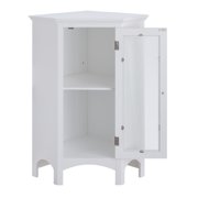 Teamson Home Freestanding Corner Floor Accent Cabinet with Tempered Glass Panel, White
