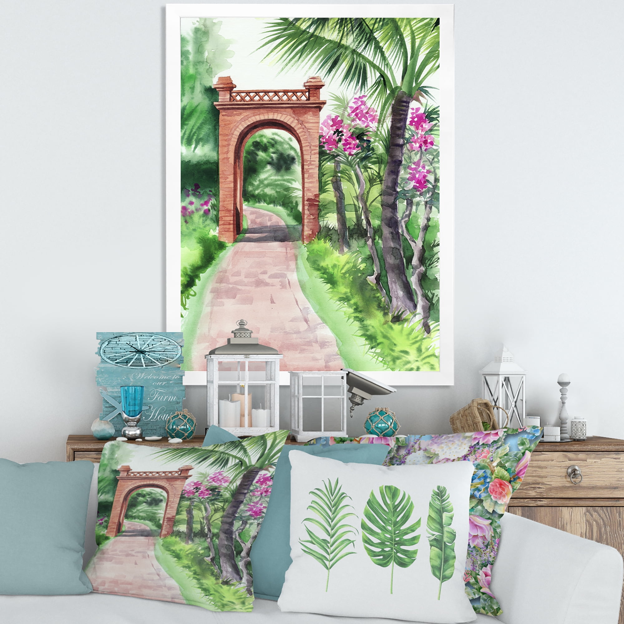Designart 'Traditional Gate On Path In Tropical Oasis' Tropical Framed Art Print