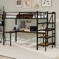 thumbnail image 7 of Morufur Twin Loft Bed with L-shaped Desk and Storage Space for Bedroom, Heavy Duty Metal Bed with Stairs, Continuous Belt Railing, No Spring Box Needed, Black, 7 of 7