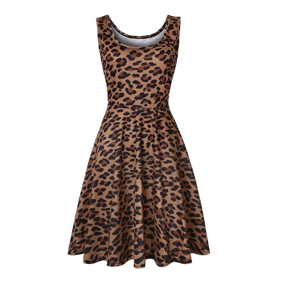 Lolmot Women Casual Sleeveless Tank Dresses Crewneck Summer Print Dress For Beach