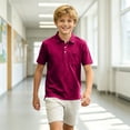 thumbnail image 4 of School Uniform Performance Polo Shirts for Boys Short Sleeve Button Up Collared Polo Shirt with Pocket Moisture Wicking Golf Shirt Kids Youth Casual Dry Fit Athletic Clothes,Dark Purple 130(7-8Y), 4 of 6