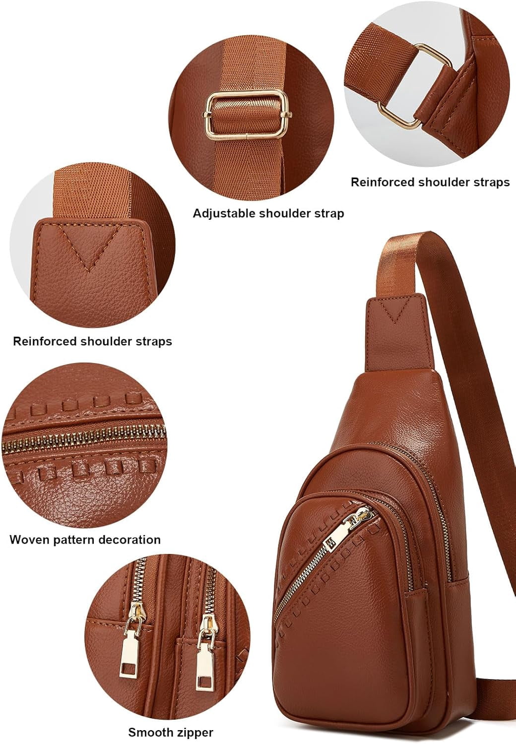 Small Sling Bag for Women, Vegan Leather Fanny Pack Crossbody Bags for Women, Chest Bag With Wide Strap