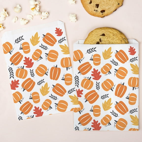 Big Dot of Happiness Fall Pumpkin Paper Treat Bags, Individual Candy Snack Favors, Greaseproof White Sandwich Cookie Bags - 25 Count