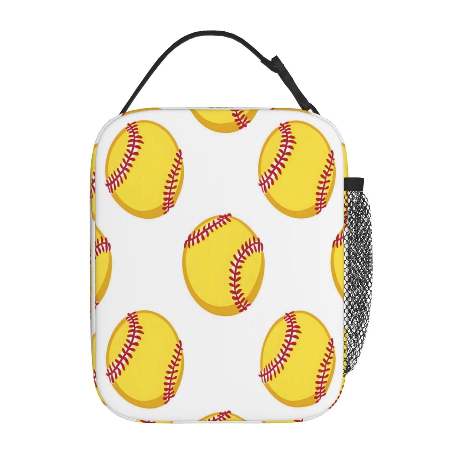 Lunch Bag For Women Men Insulated Portable Lunch Box Bento Box Office Picnic Travel Cooler Bag Yellow Softballs With Red Stitching Clean White Background (3)
