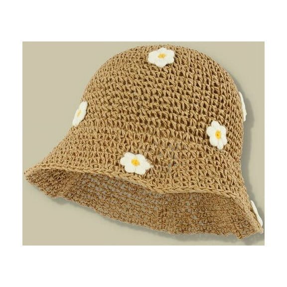 LinYooLi Summer Panama Hat for Women Straw Crochet Bucket Hat Womens Foldable Sun Cap Boho Flower Fishing Hat Vacation Beach Hat