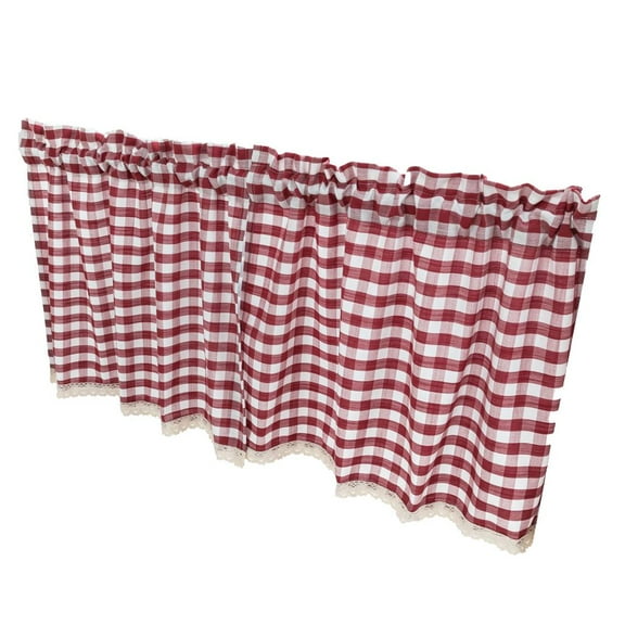 yotijay 1 Piece Kitchen Curtain Cotton Check Cafe Short Curtains for Coffee Shop 51x16'' Red