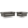 thumbnail image 2 of Modway Idyll Tufted Upholstered Leather Loveseat and Armchair in Gray, 2 of 6