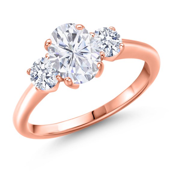Gem Stone King 1.71 Ct Oval White Zirconia 18K Rose Gold Plated Silver Ring