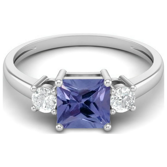 0.95 Ctw Princess cut Square Tanzanite 925 Sterling Silver Trio Stone Dainty Women Mother's Day Gift Ring