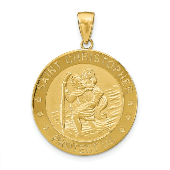 14k Yellow Gold Saint Christopher Medal Necklace Charm Pendant Religious Patron St