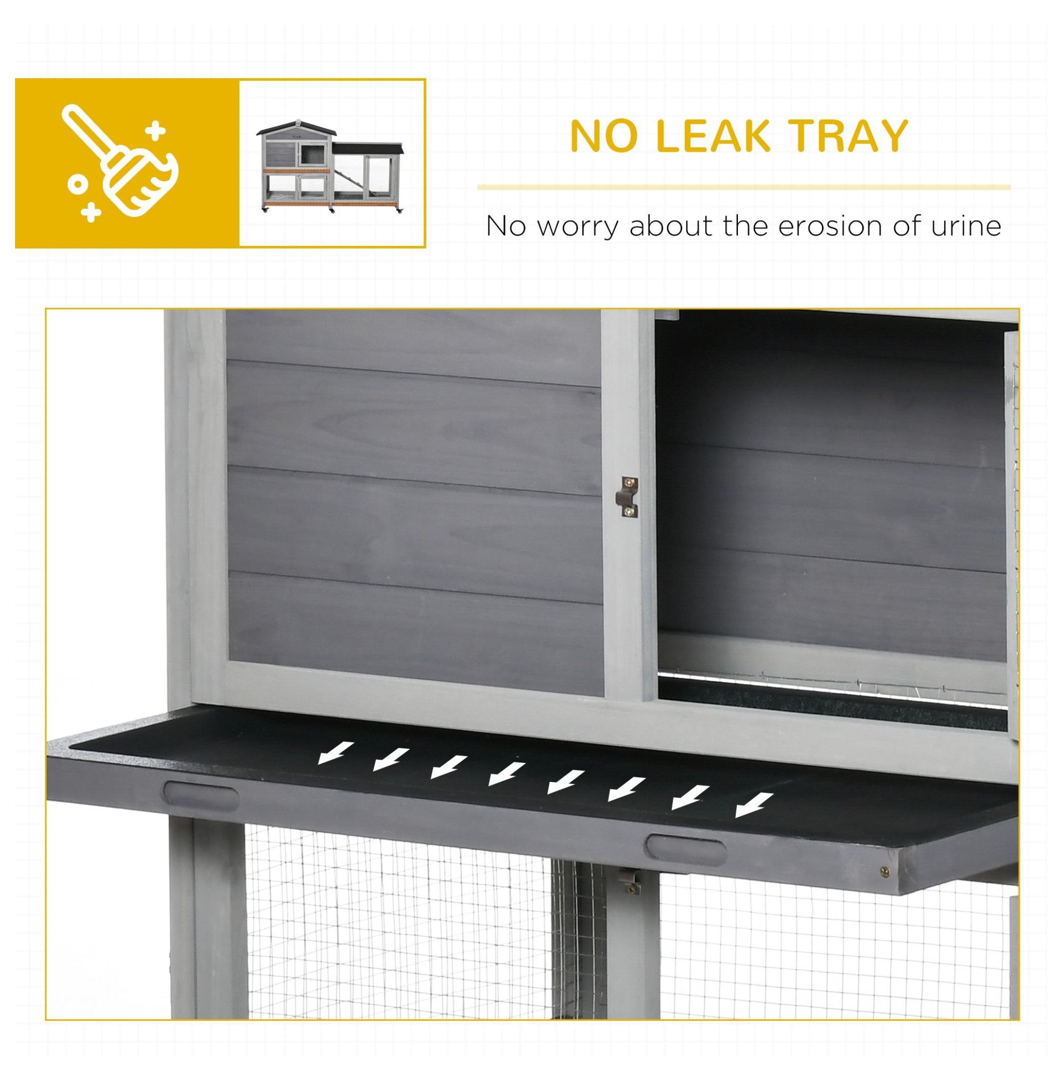 Wooden Rabbit Hutch 62" with Wheels Light Gray Bunny Cage Pet Playhouse Indoor Outdoor