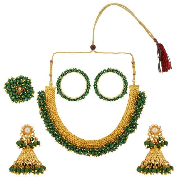 Efulgenz Indian Jewelry Bollywood Beaded Faux Pearls Necklace Earrings Bangle Ring Jewelry Set for Women
