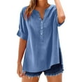 thumbnail image 1 of Women's Linen Shirts Summer Button Down V Neck Casual Blouse Spring Fashion Loose Fitting Tunic Tops Work Boho Style, 1 of 4