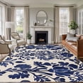 thumbnail image 2 of Abstract Flower Large Area Rugs 6x9 ft Spring Abstract Blue Floral Linen Texture Vintage Washable Rug Non Slip Indoor Carpet Absorbent Floor Mat for Living Room Bedroom Dining Room, 2 of 9