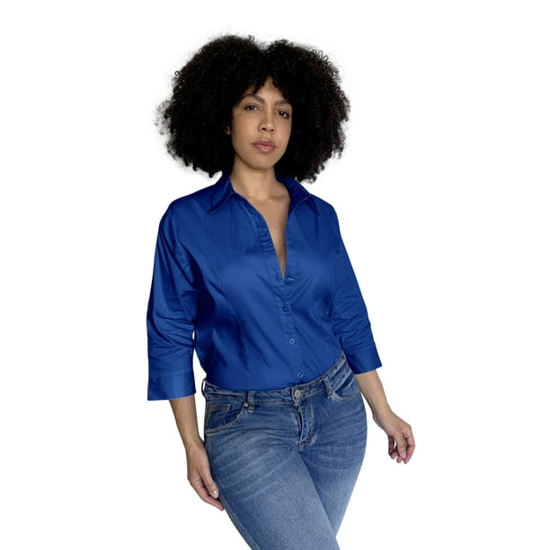 Pier 17 Pier 17 Women's Plus Size Button Down Shirts 3/4 Sleeve