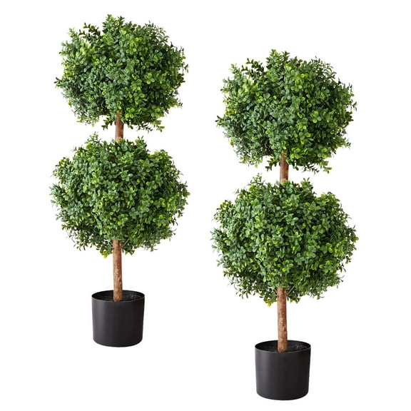 KFFKFF Artificial Topiary Double Ball Set, 36-Inch Faux Boxwood Plants, Realistic-Looking Silk Trees, Easy to Assemble for Indoor and Outdoor Decoration on Porch, Patio, Garden, or Balcony