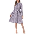 thumbnail image 1 of INSPIRE CHIC Vestidos de Cuello Atado para Mujeres, Vestido Vintage Floral de Manga Larga de Chiffon con Cinturón XL Morado, 1 of 5