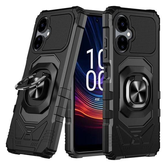 For Boost Celero 3 5G 2024 Plus Case Armor Ring Magnetic Support Stand Hybrid (Black)