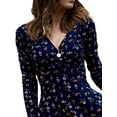 thumbnail image 3 of DYMADE Women Long Sleeve Slim Floral V-Neck Flare Dress, 3 of 4