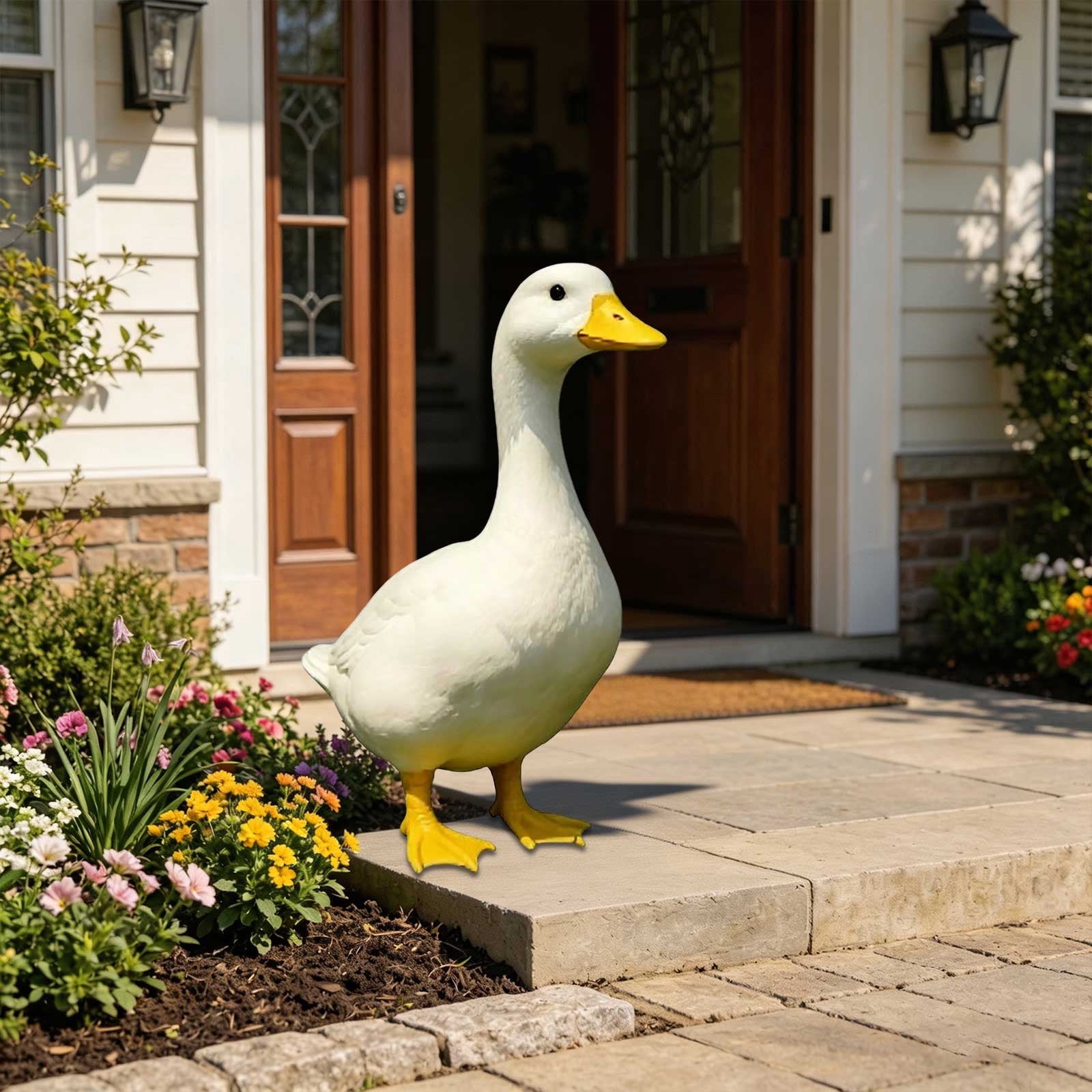 Large Porch Goose Statue, Pure White Resin Goose Garden Decor Figurine for Patio, Yard
