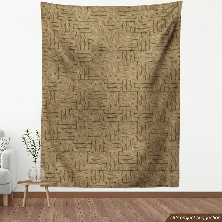 Rustic Fabric by the Yard, Wooden Texture Pattern in Cartoon