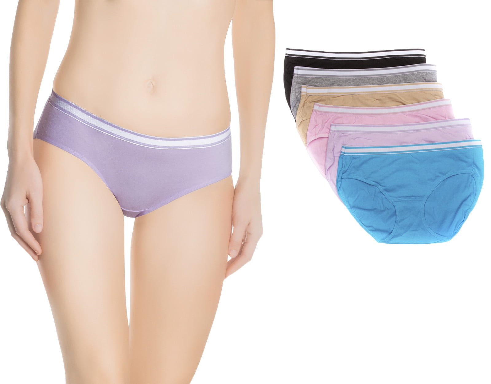Nabtos Nabtos Underwear Hipsters Panties For Women Briefs Sporty Cotton w/Waist Band Pack of 6