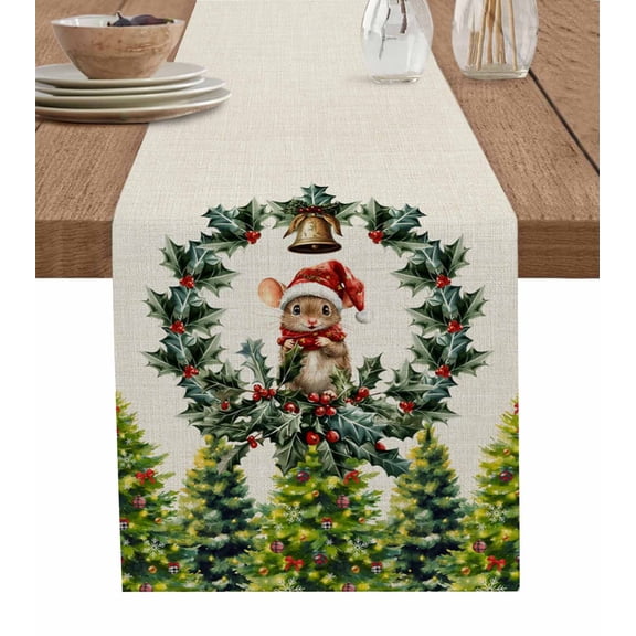 Christmas Table Runner 72 Inches, Xmas Winter Farmhouse Pine Tree Berries Bed Runner Dresser Scarves Tabletop for Indoor Outdoor Parties/Ceremony/Banquet, 14" x 72"