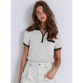 thumbnail image 5 of Women's Knit Short Sleeve Po-Lo Shirts Collared Neck Work Dressy Loose Tops for Summer Business Black & White M, 5 of 7