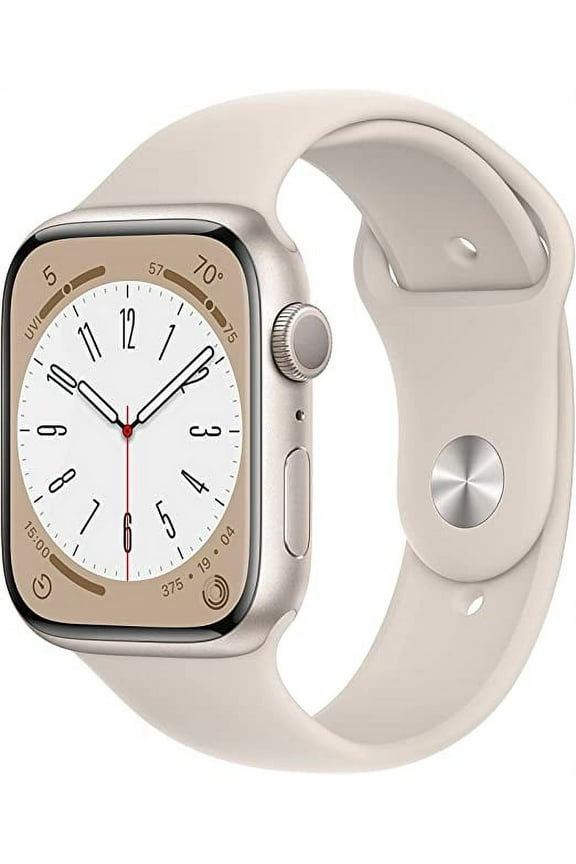 Restored Apple Watch Series 8 GPS 45mm Starlight Aluminum Case with Starlight Sport Band - S/M. Fitness Tracker, Blood Oxygen & ECG Apps, Always-On Retina Display (Refurbished)