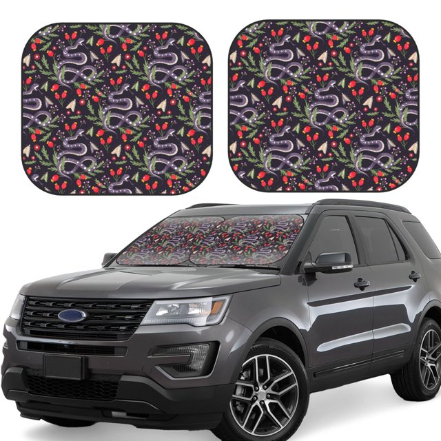 Balery Snakes And Snake Fruit Parasol para parabrisas de coche de 2 piezas | Parasol plegable para parabrisas delantero de coche para la mayoría de sedanes-Medium